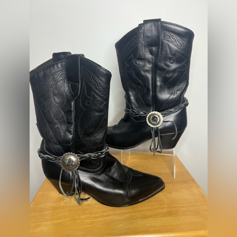 OAK TREE FARMS Black Leather MESQUITE Western Boots Women Size 8.5